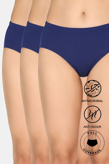 Buy Zivame Full Coverage Medium Rise Hipster Panty (Pack of 3) - Bluedepth